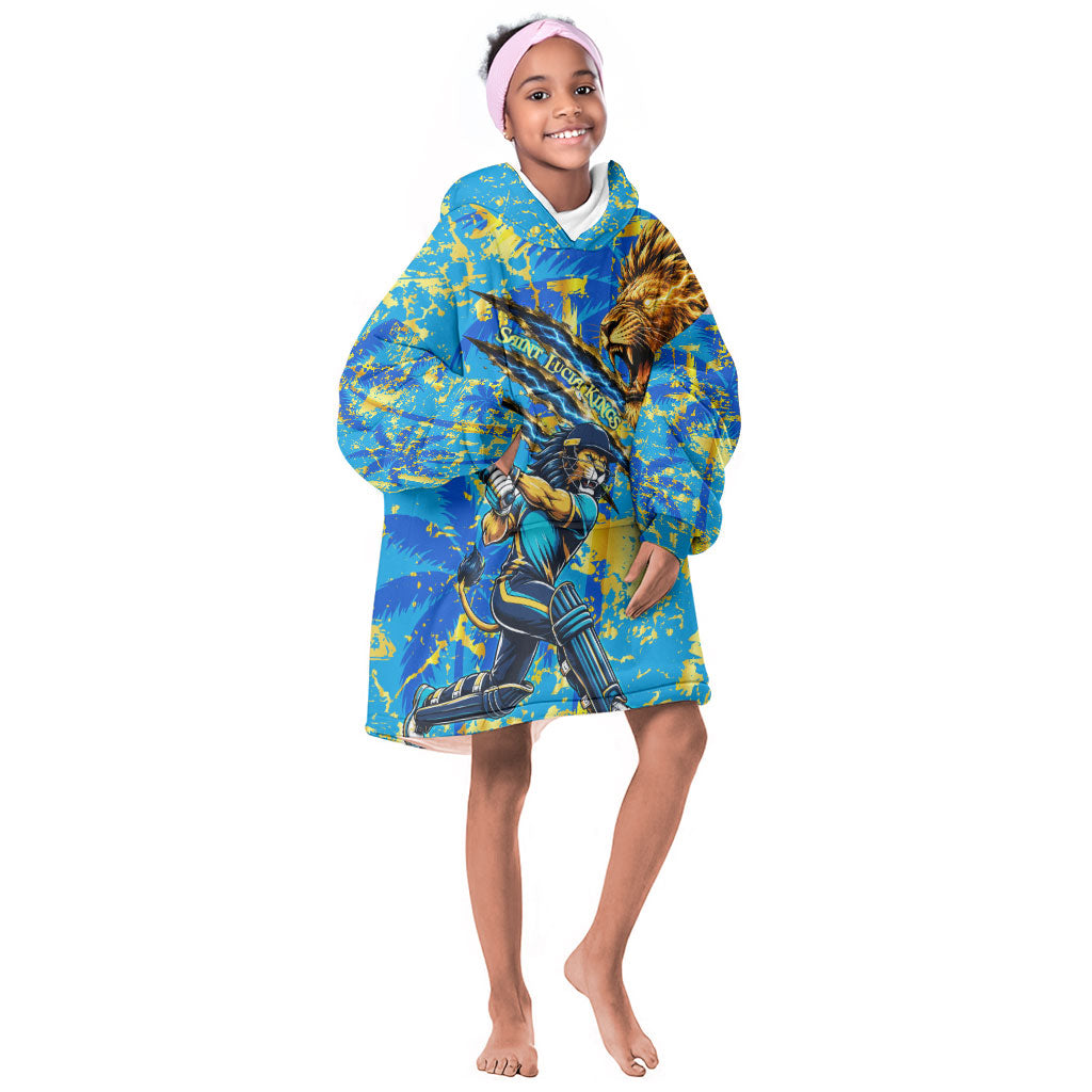Saint Lucia Cricket Kid Wearable Blanket Hoodie Kings Lion Unstoppable Mascot Art