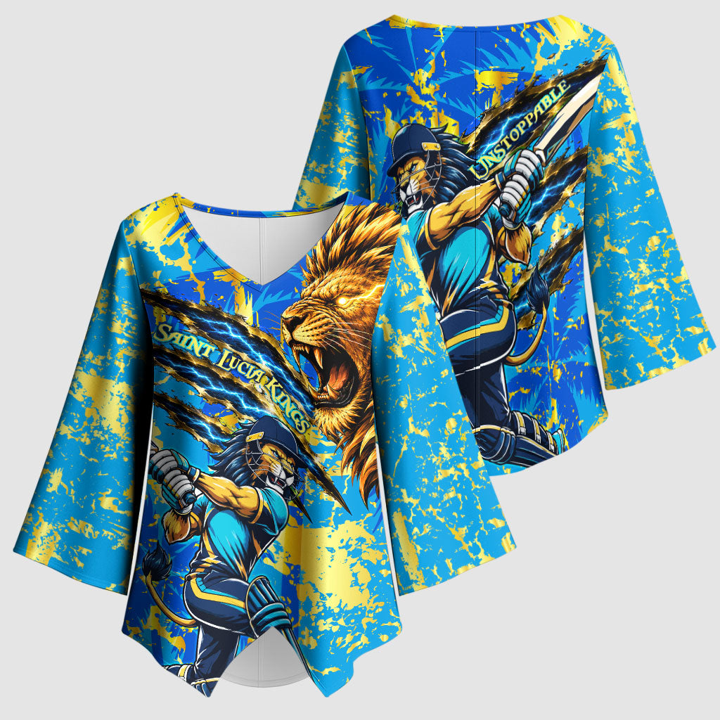 Saint Lucia Cricket Kimono Sleeve Blouse Kings Lion Unstoppable Mascot Art