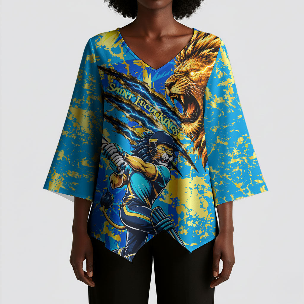 Saint Lucia Cricket Kimono Sleeve Blouse Kings Lion Unstoppable Mascot Art