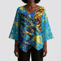 Saint Lucia Cricket Kimono Sleeve Blouse Kings Lion Unstoppable Mascot Art