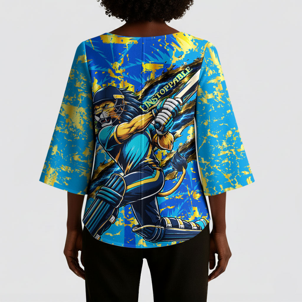 Saint Lucia Cricket Kimono Sleeve Blouse Kings Lion Unstoppable Mascot Art