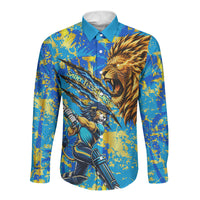 Saint Lucia Cricket Long Sleeve Button Shirt Kings Lion Unstoppable Mascot Art