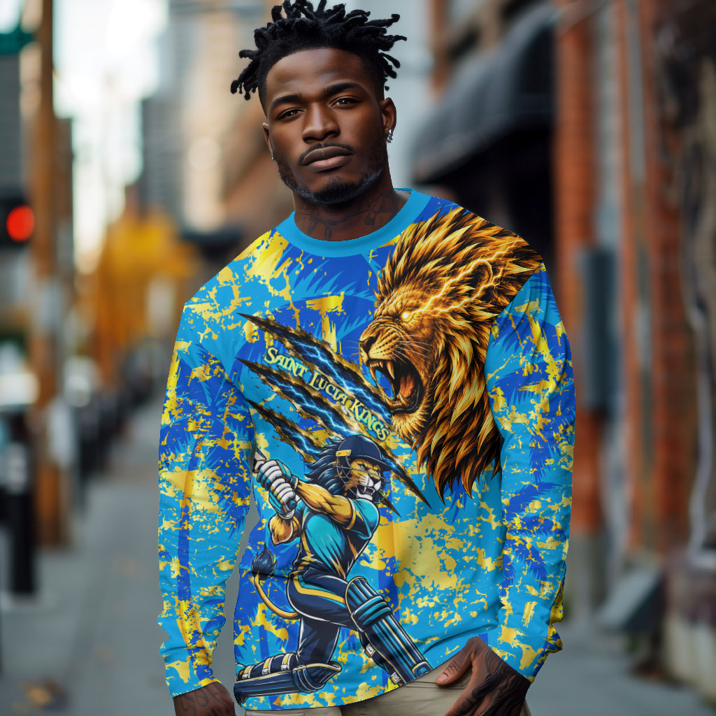 Saint Lucia Cricket Long Sleeve Shirt Kings Lion Unstoppable Mascot Art