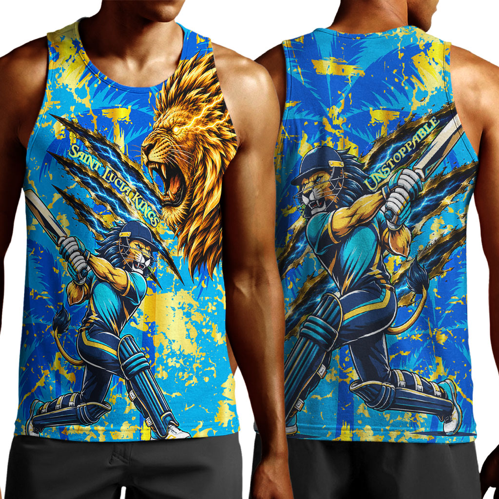 Saint Lucia Cricket Men Tank Top Kings Lion Unstoppable Mascot Art