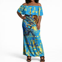 Saint Lucia Cricket Off Shoulder Maxi Dress Kings Lion Unstoppable Mascot Art