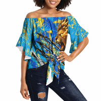 Saint Lucia Cricket Off Shoulder Wrap Waist Top Kings Lion Unstoppable Mascot Art
