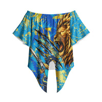 Saint Lucia Cricket Off Shoulder Wrap Waist Top Kings Lion Unstoppable Mascot Art