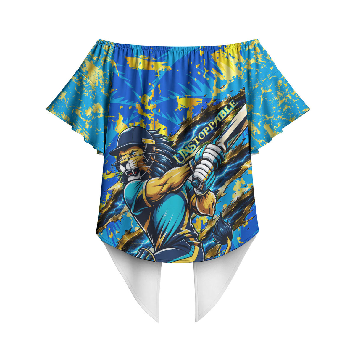 Saint Lucia Cricket Off Shoulder Wrap Waist Top Kings Lion Unstoppable Mascot Art