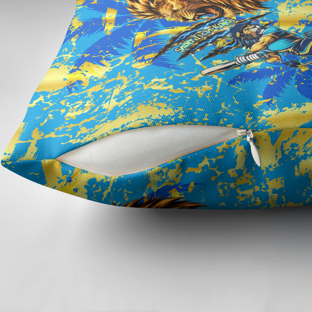 Saint Lucia Cricket Pillow Cover Kings Lion Unstoppable Mascot Art