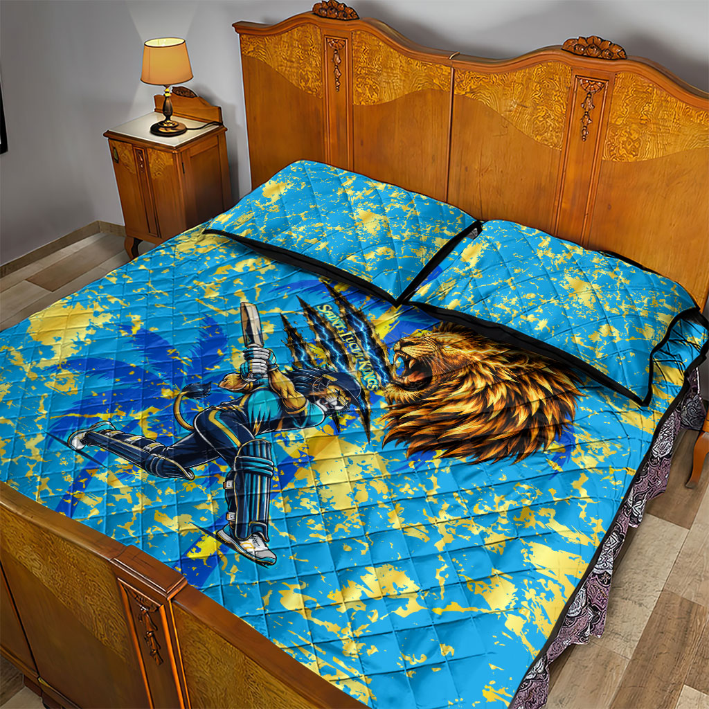 Saint Lucia Cricket Quilt Bed Set Kings Lion Unstoppable Mascot Art
