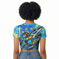 Saint Lucia Cricket Raglan Cropped T shirt Kings Lion Unstoppable Mascot Art