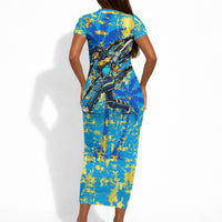 Saint Lucia Cricket Short Sleeve Bodycon Dress Kings Lion Unstoppable Mascot Art