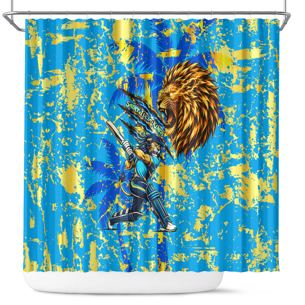 Saint Lucia Cricket Shower Curtain Kings Lion Unstoppable Mascot Art