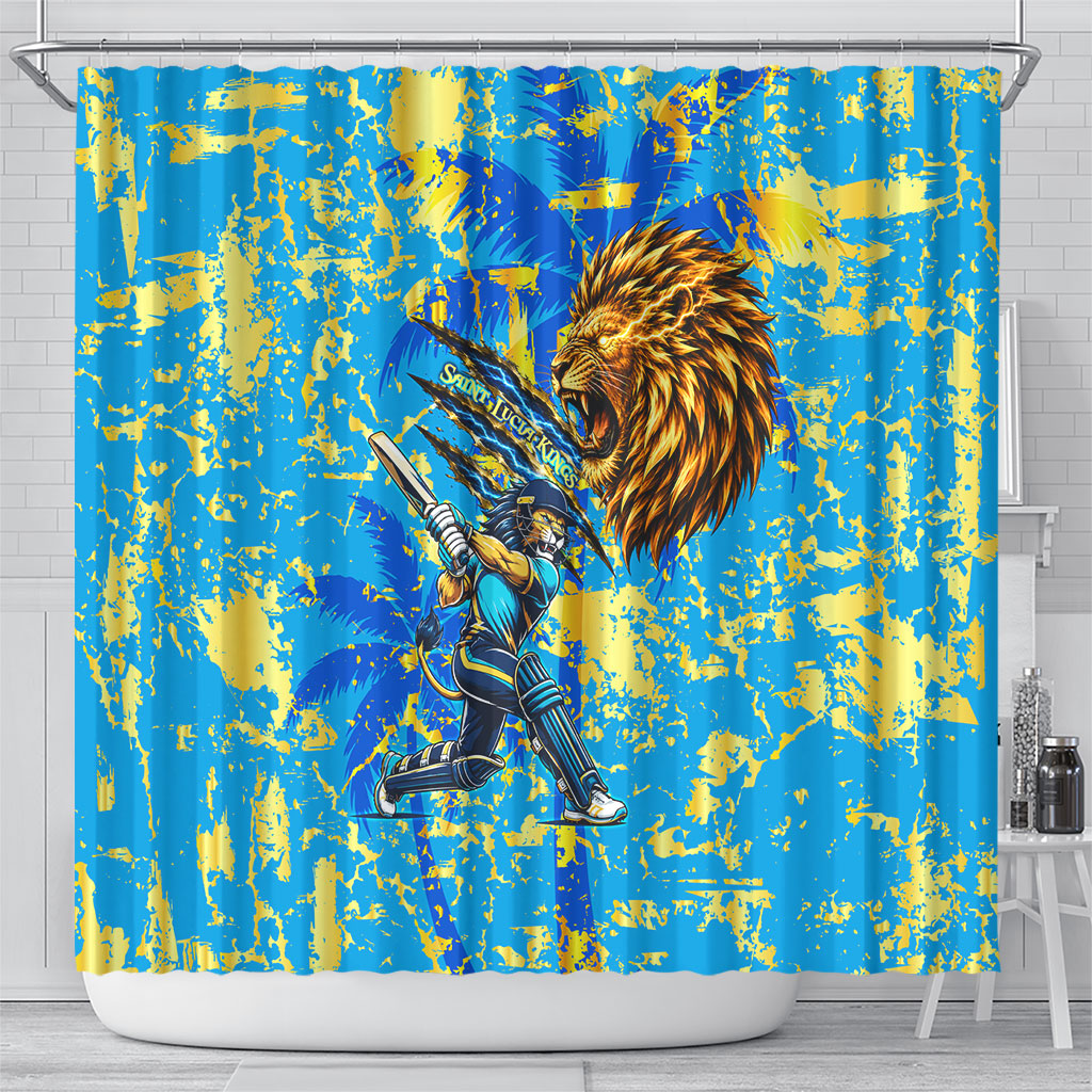 Saint Lucia Cricket Shower Curtain Kings Lion Unstoppable Mascot Art