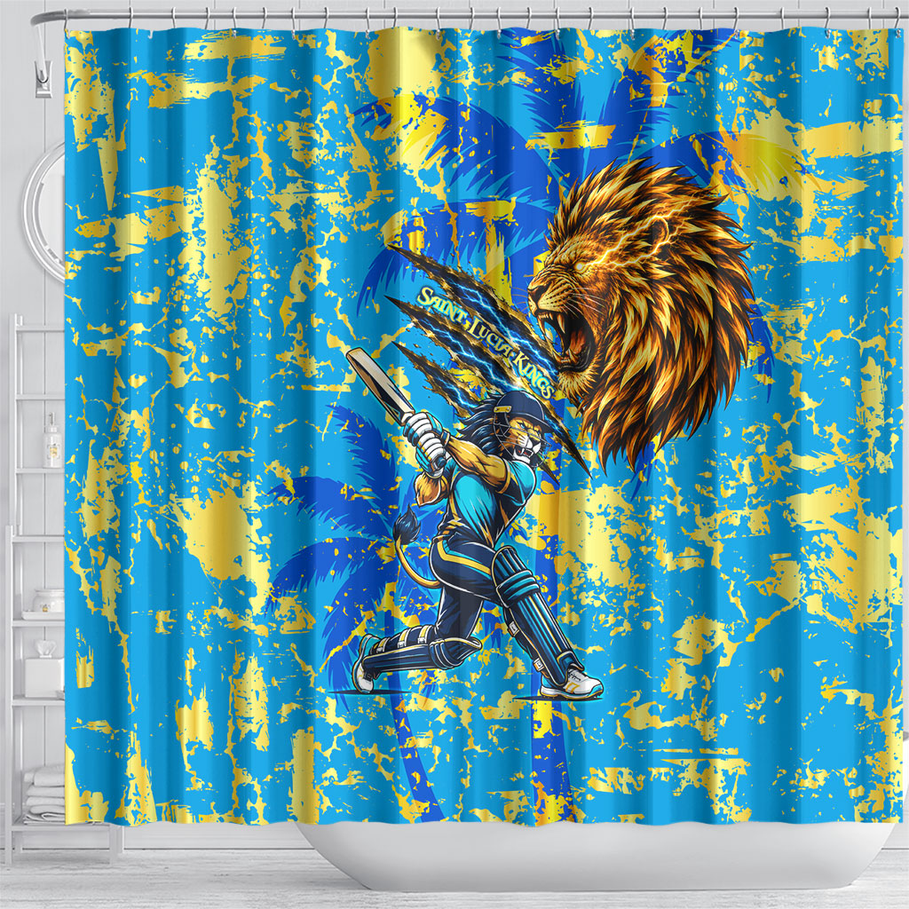 Saint Lucia Cricket Shower Curtain Kings Lion Unstoppable Mascot Art