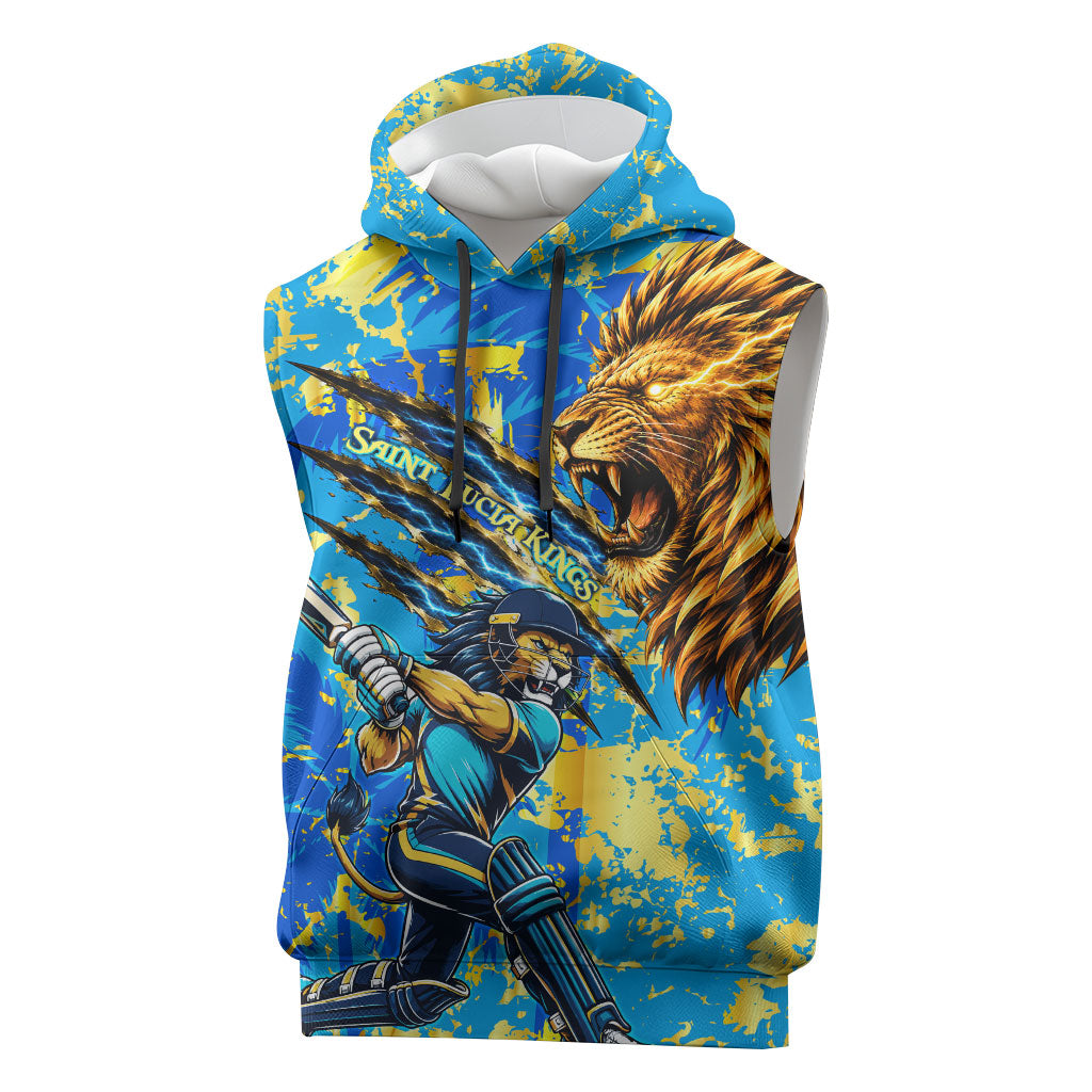 Saint Lucia Cricket Sleeveless Hoodie Kings Lion Unstoppable Mascot Art