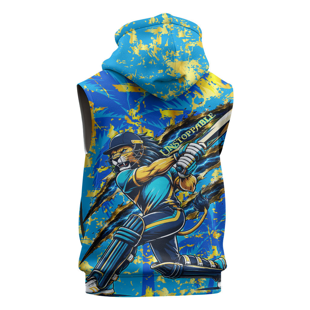 Saint Lucia Cricket Sleeveless Hoodie Kings Lion Unstoppable Mascot Art