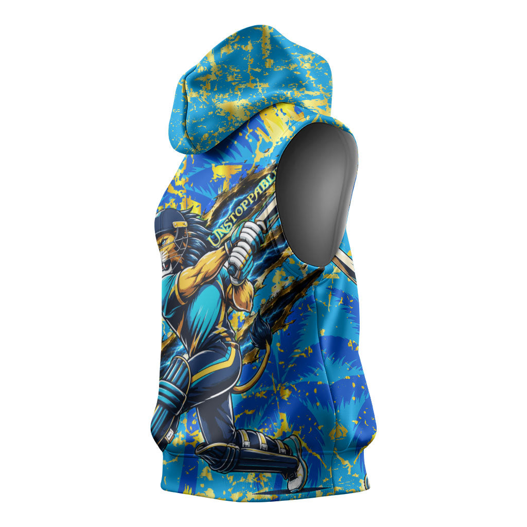 Saint Lucia Cricket Sleeveless Hoodie Kings Lion Unstoppable Mascot Art