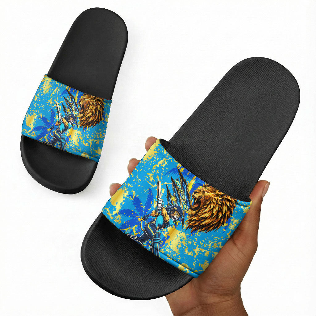 Saint Lucia Cricket Slide Sandals Kings Lion Unstoppable Mascot Art