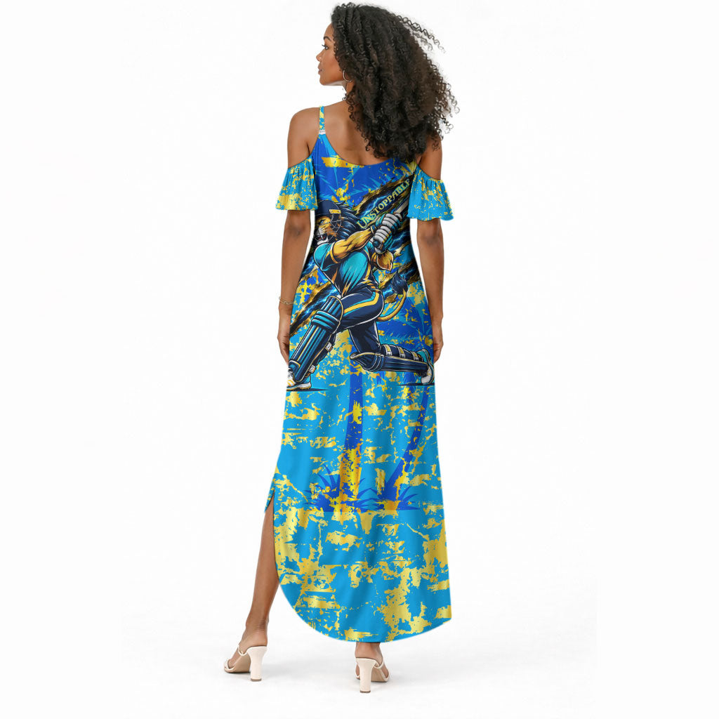 Saint Lucia Cricket Summer Maxi Dress Kings Lion Unstoppable Mascot Art