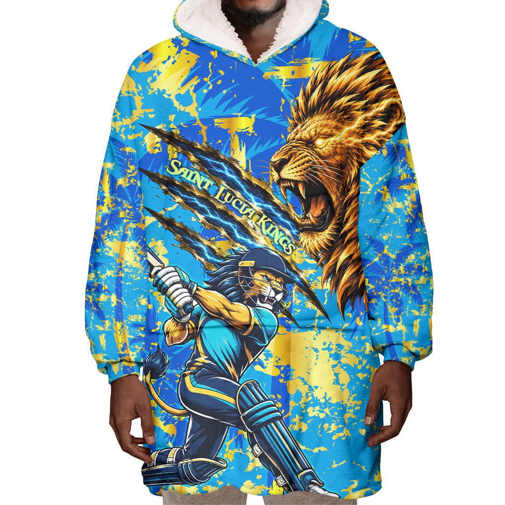 Saint Lucia Cricket Wearable Blanket Hoodie Kings Lion Unstoppable Mascot Art