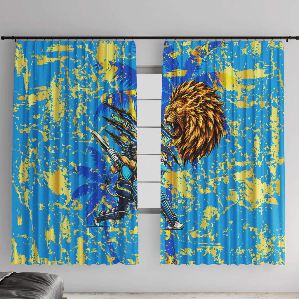 Saint Lucia Cricket Window Curtain Kings Lion Unstoppable Mascot Art