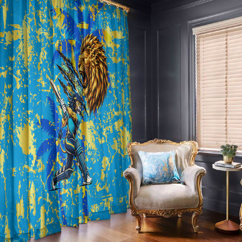 Saint Lucia Cricket Window Curtain Kings Lion Unstoppable Mascot Art