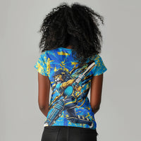 Saint Lucia Cricket Women V-Neck T-Shirt Kings Lion Unstoppable Mascot Art