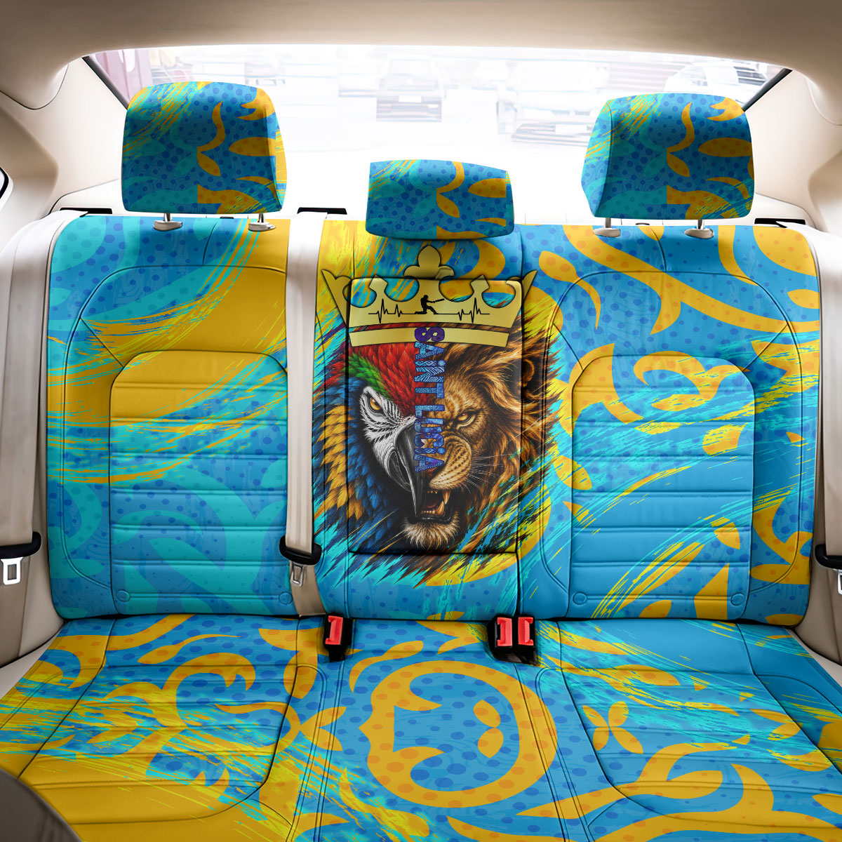Saint Lucia Kings Cricket Back Car Seat Cover Crowned Lion And Parrot Half Style