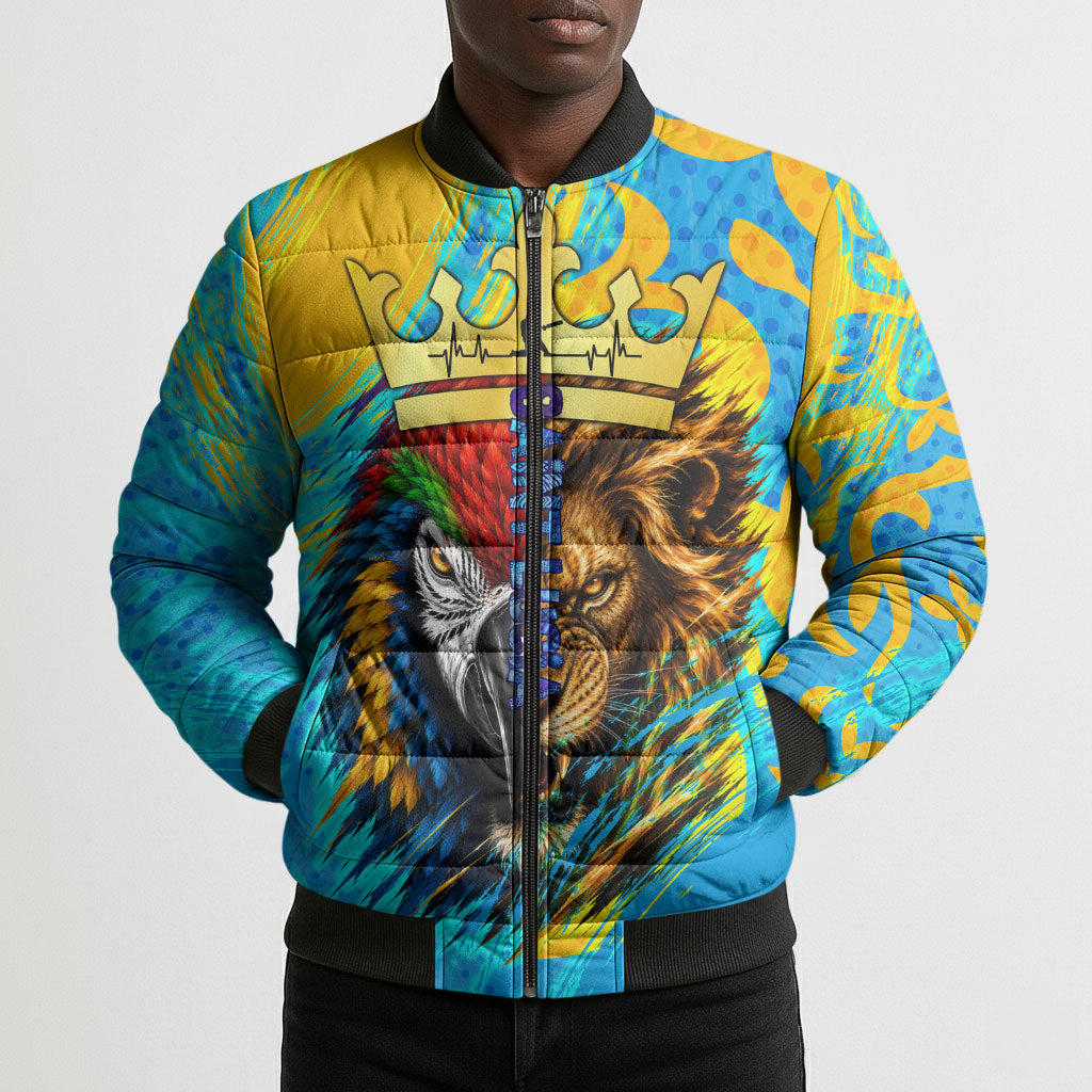 Saint Lucia Kings Cricket Bomber Puffer Jacket Crowned Lion And Parrot Half Style