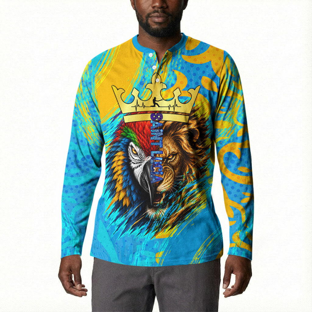 Saint Lucia Kings Cricket Button Sweatshirt Crowned Lion And Parrot Half Style