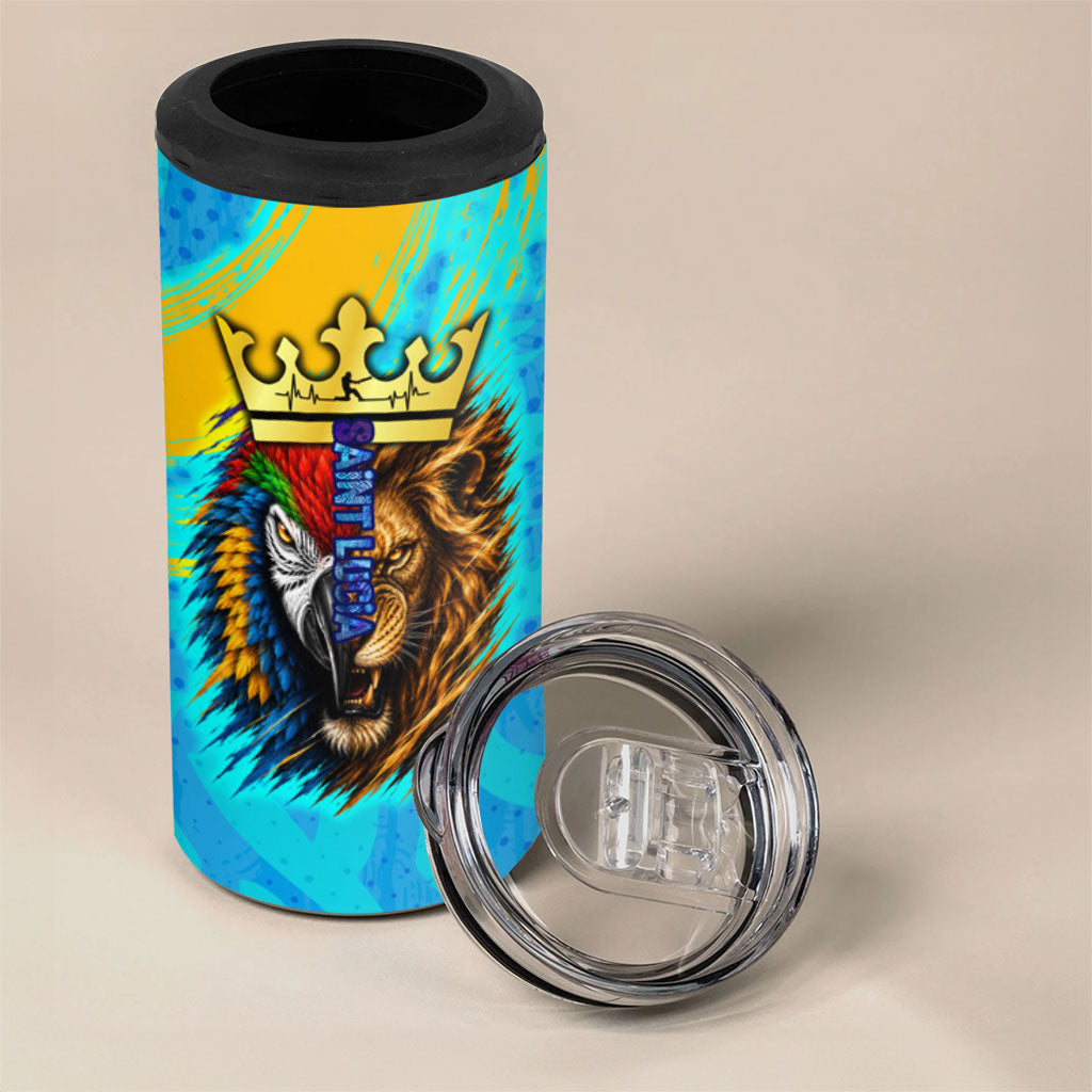Saint Lucia Kings Cricket 4 in 1 Can Cooler Tumbler Crowned Lion And Parrot Half Style