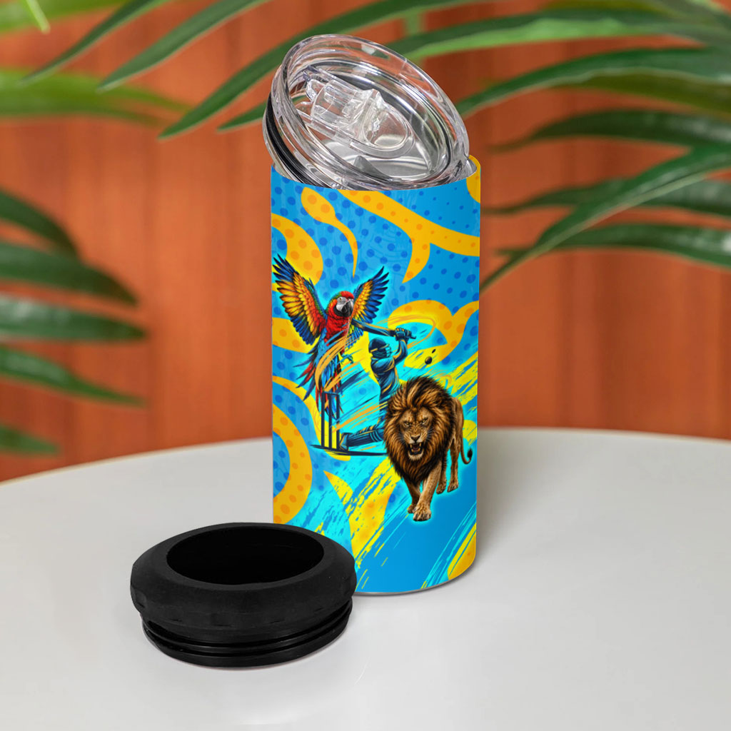 Saint Lucia Kings Cricket 4 in 1 Can Cooler Tumbler Crowned Lion And Parrot Half Style