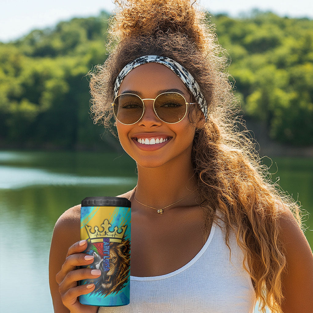 Saint Lucia Kings Cricket 4 in 1 Can Cooler Tumbler Crowned Lion And Parrot Half Style