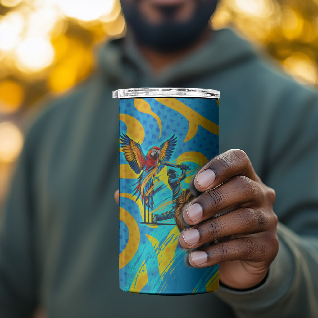 Saint Lucia Kings Cricket 4 in 1 Can Cooler Tumbler Crowned Lion And Parrot Half Style