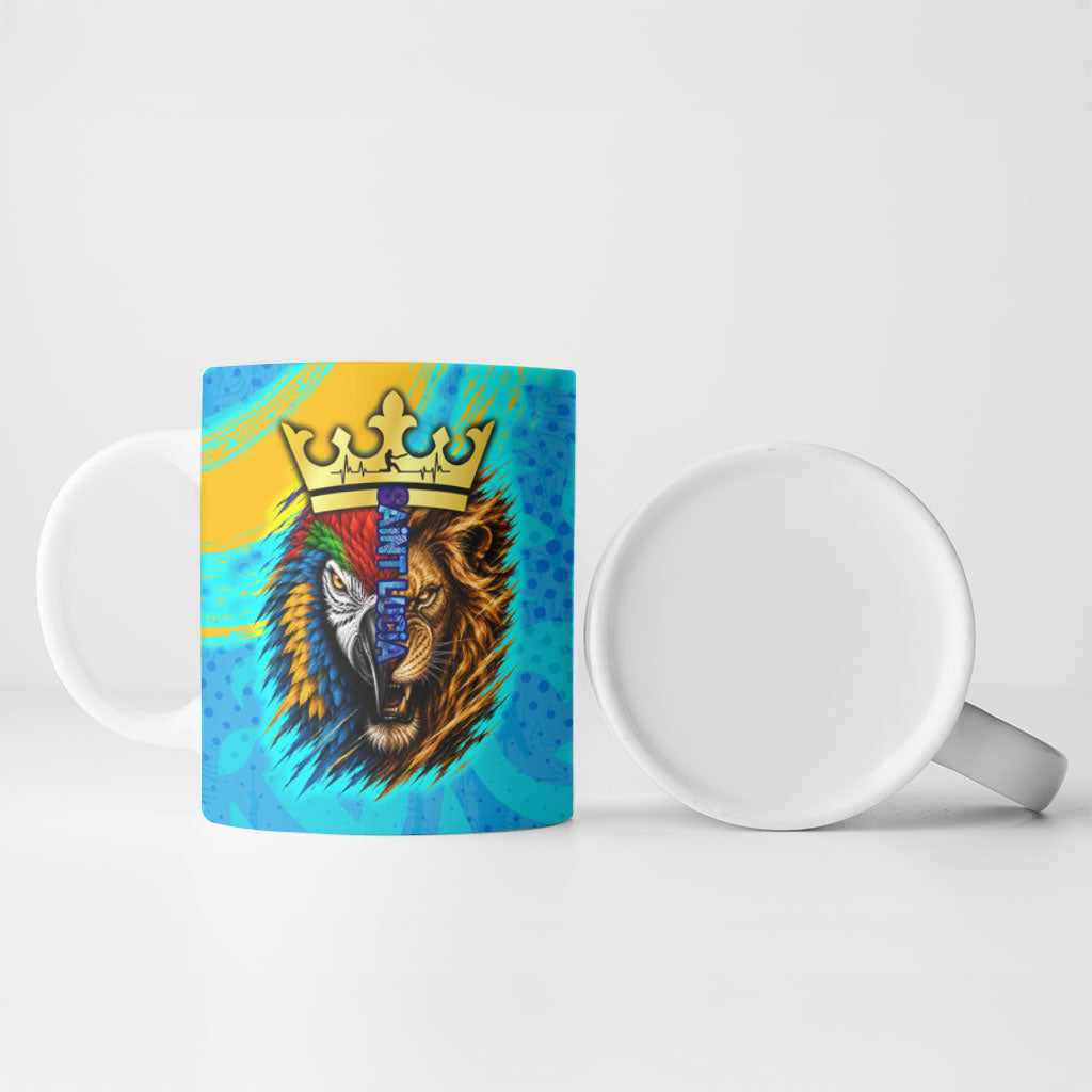 Saint Lucia Kings Cricket Ceramic Mug Crowned Lion And Parrot Half Style