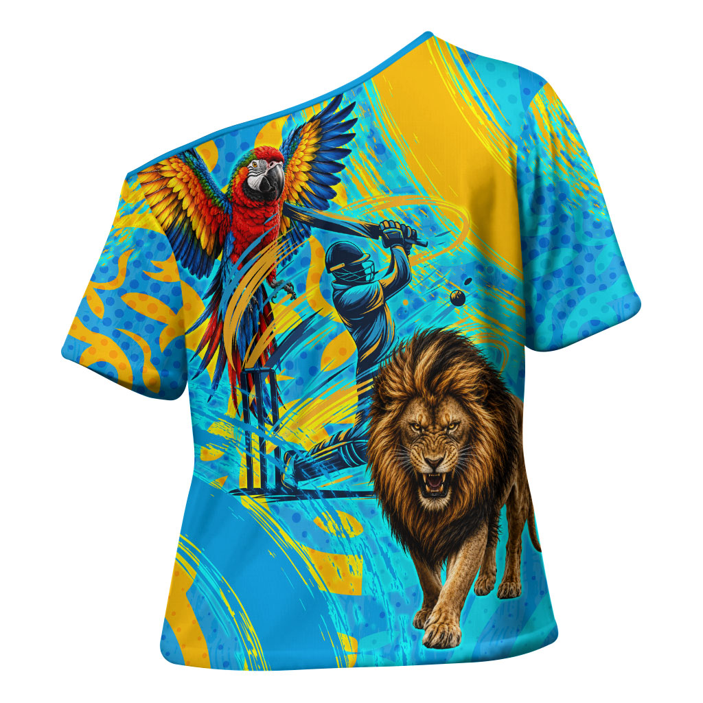 Saint Lucia Kings Cricket Cross Shoulder Shirt Crowned Lion And Parrot Half Style