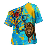 Saint Lucia Kings Cricket Cross Shoulder Shirt Crowned Lion And Parrot Half Style