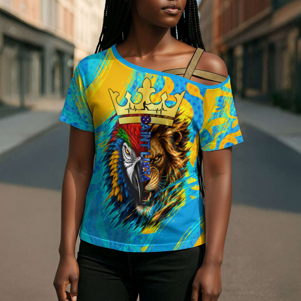 Saint Lucia Kings Cricket Cross Shoulder Shirt Crowned Lion And Parrot Half Style