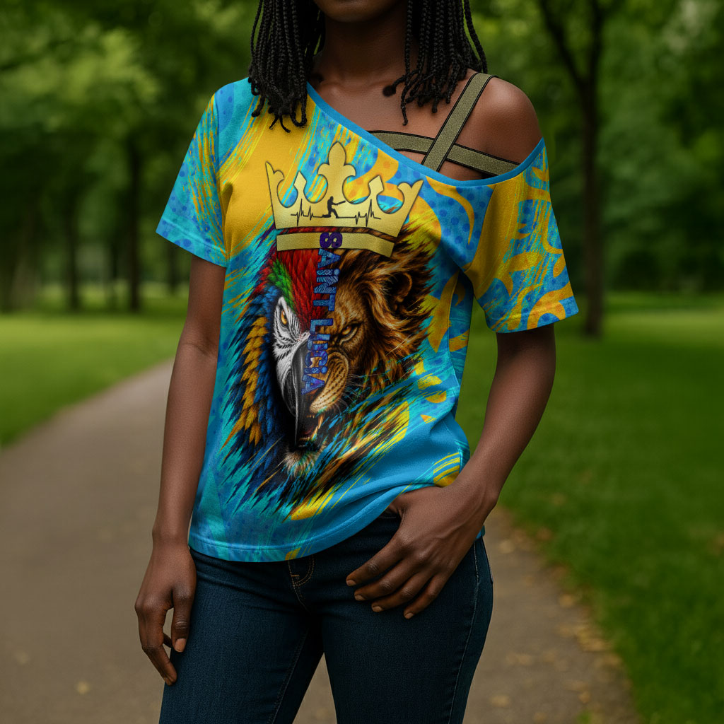 Saint Lucia Kings Cricket Cross Shoulder Shirt Crowned Lion And Parrot Half Style