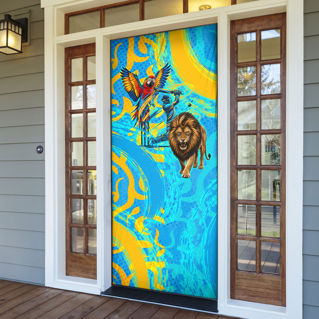 Saint Lucia Kings Cricket Door Cover Crowned Lion And Parrot Half Style