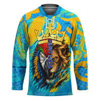 Saint Lucia Kings Cricket Hockey Jersey Crowned Lion And Parrot Half Style