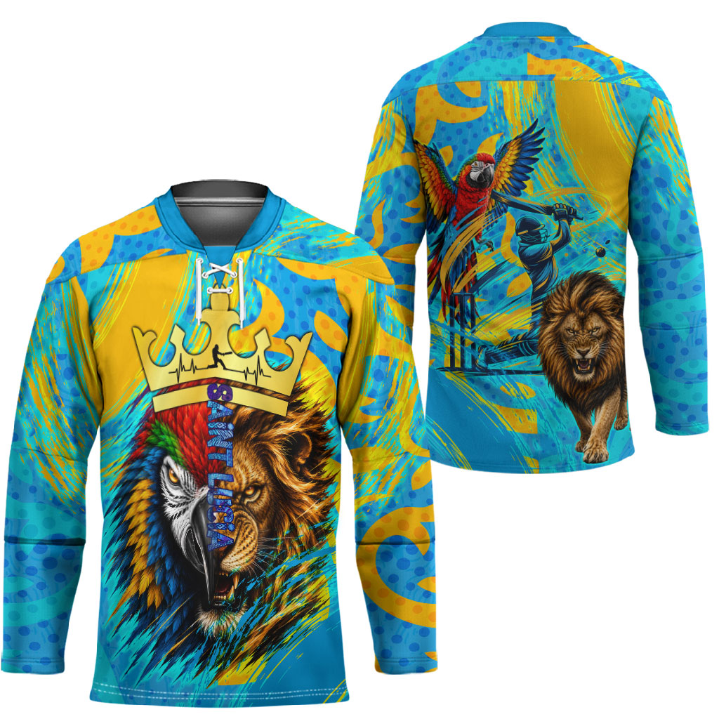 Saint Lucia Kings Cricket Hockey Jersey Crowned Lion And Parrot Half Style