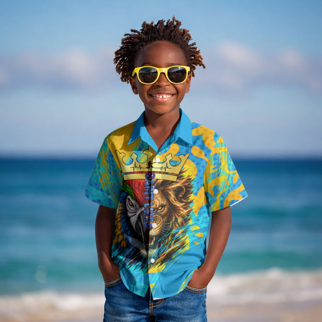 Saint Lucia Kings Cricket Kid Hawaiian Shirt Crowned Lion And Parrot Half Style