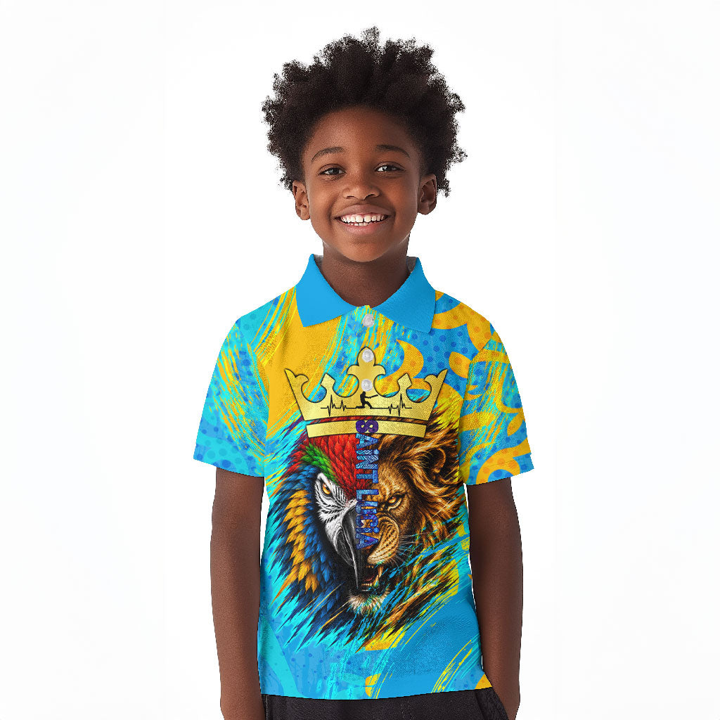 Saint Lucia Kings Cricket Kid Polo Shirt Crowned Lion And Parrot Half Style
