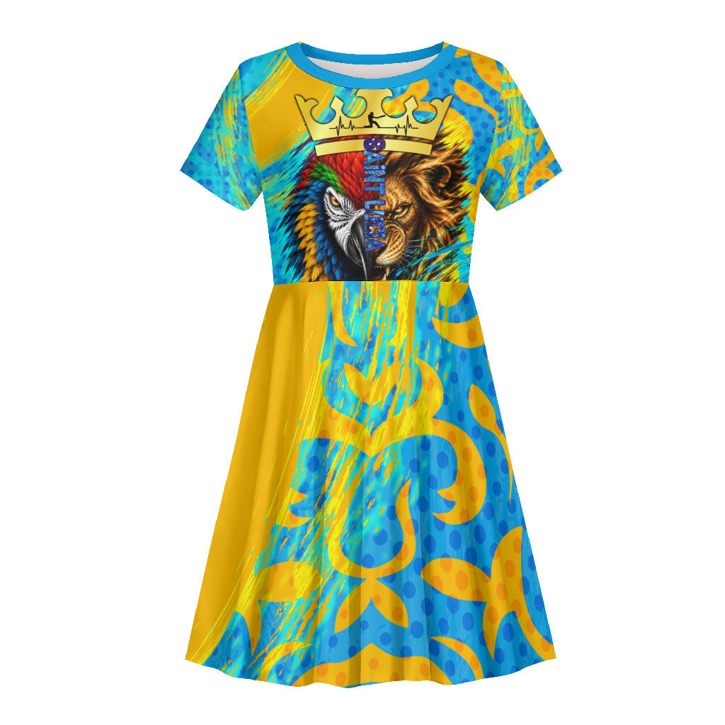 Saint Lucia Kings Cricket Kid Short Sleeve Dress Crowned Lion And Parrot Half Style