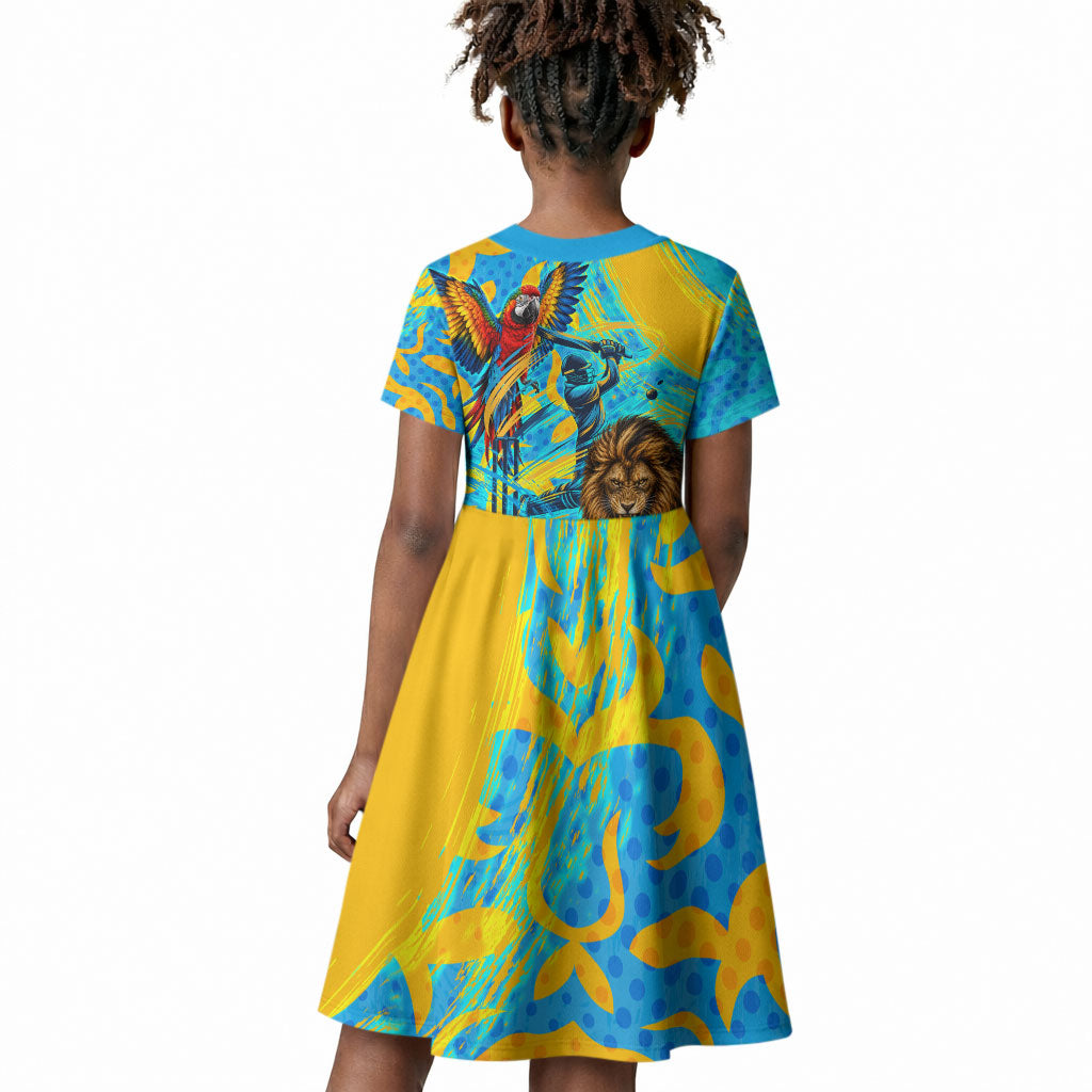 Saint Lucia Kings Cricket Kid Short Sleeve Dress Crowned Lion And Parrot Half Style