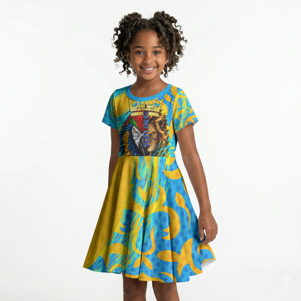 Saint Lucia Kings Cricket Kid Short Sleeve Dress Crowned Lion And Parrot Half Style