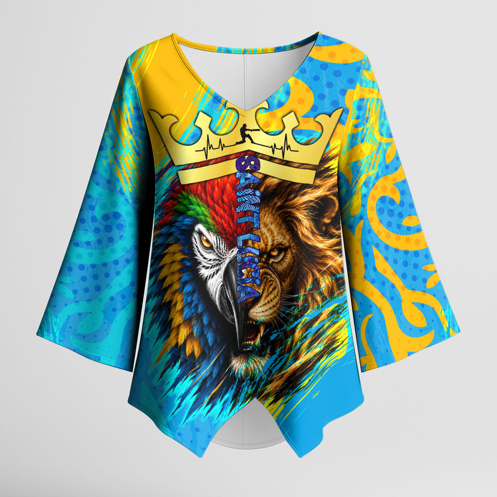 Saint Lucia Kings Cricket Kimono Sleeve Blouse Crowned Lion And Parrot Half Style