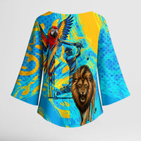 Saint Lucia Kings Cricket Kimono Sleeve Blouse Crowned Lion And Parrot Half Style
